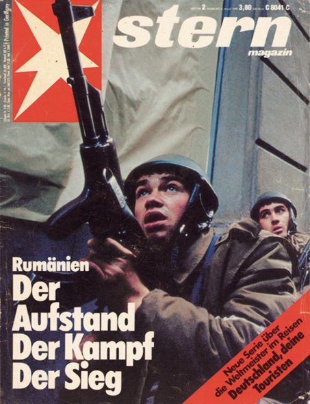 <p><strong>Gilles Saussier | Stern Magazin Heft NR.2 | Hamburg | Januar 1990</strong><br class='manualbr' /><i>Rumänien Der Aufstand Der Kampf Der Sieg</i><br class='manualbr' /><i>Roumanie La Révolte Le Combat La Victoire</i></p>